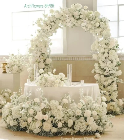 Large Floral Archway Wedding Backdrop With Flower Runner