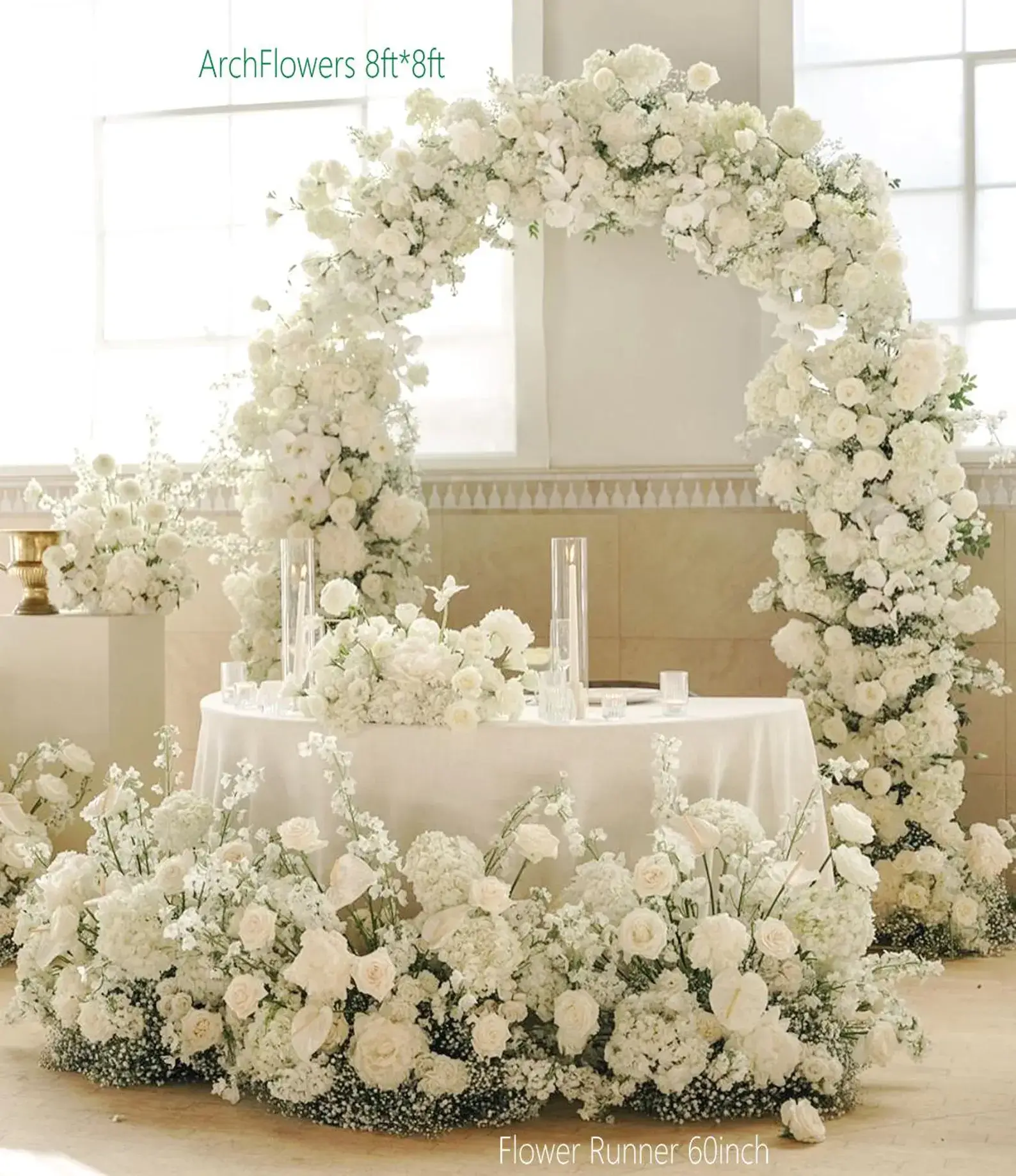 Large Floral Archway Wedding Backdrop With Flower Runner